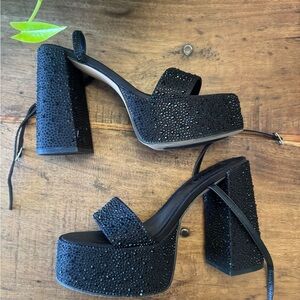 Topshop Sparkly Black Platform Sandals with Chunky Heel